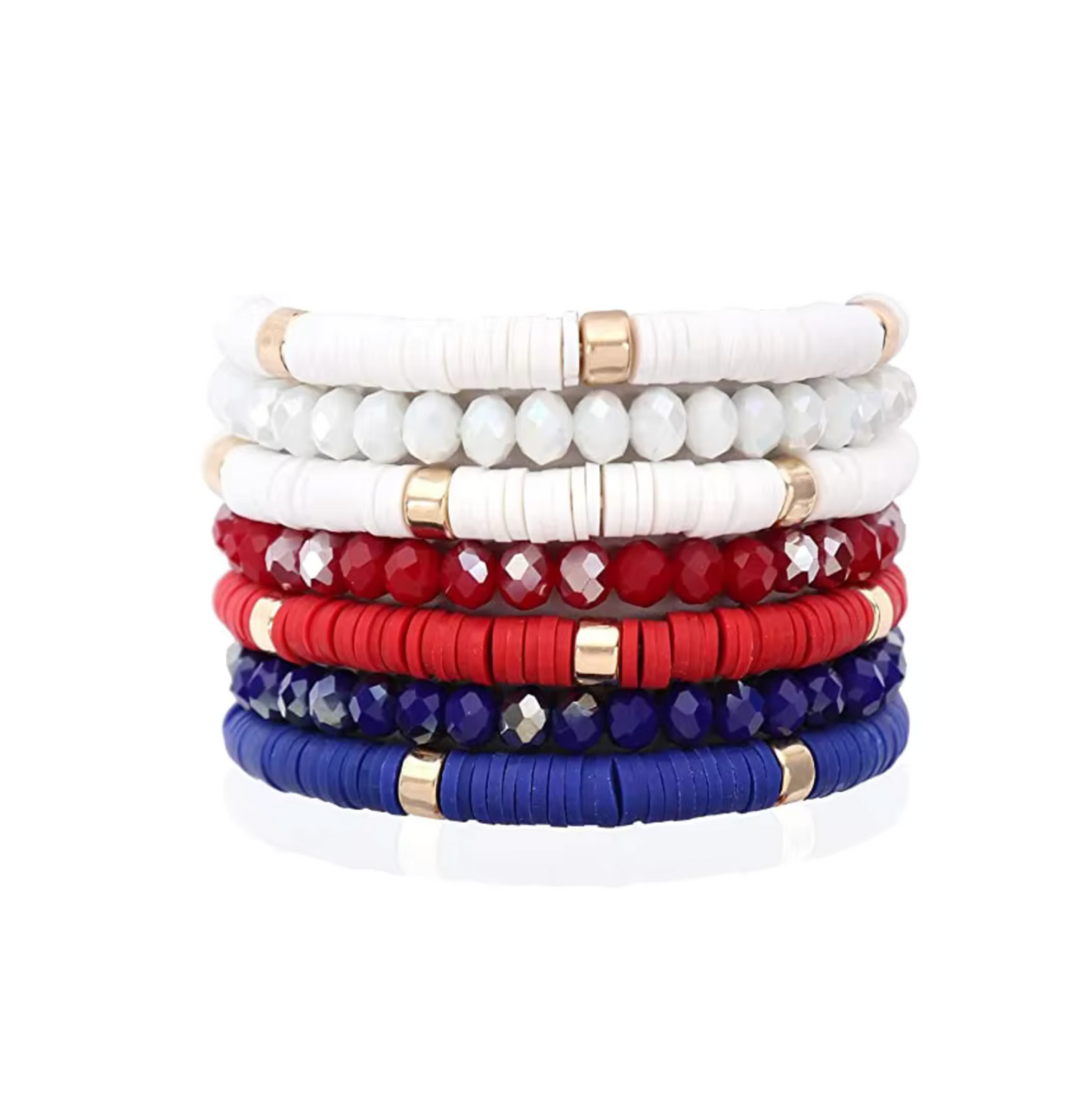 White, Red And Blue Heishi Beaded Bracelet Set