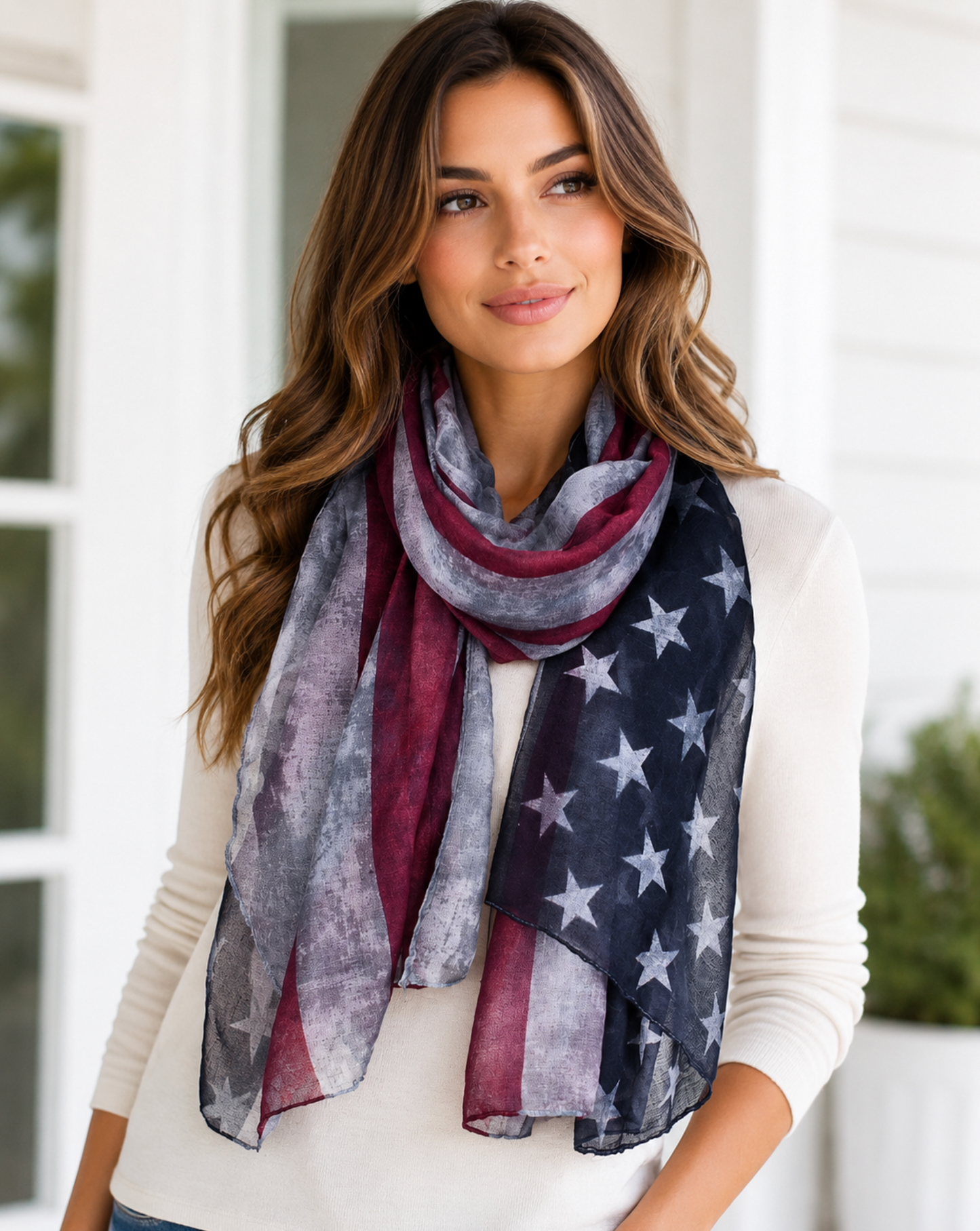 Vintage Flag Scarf In Jean Blue