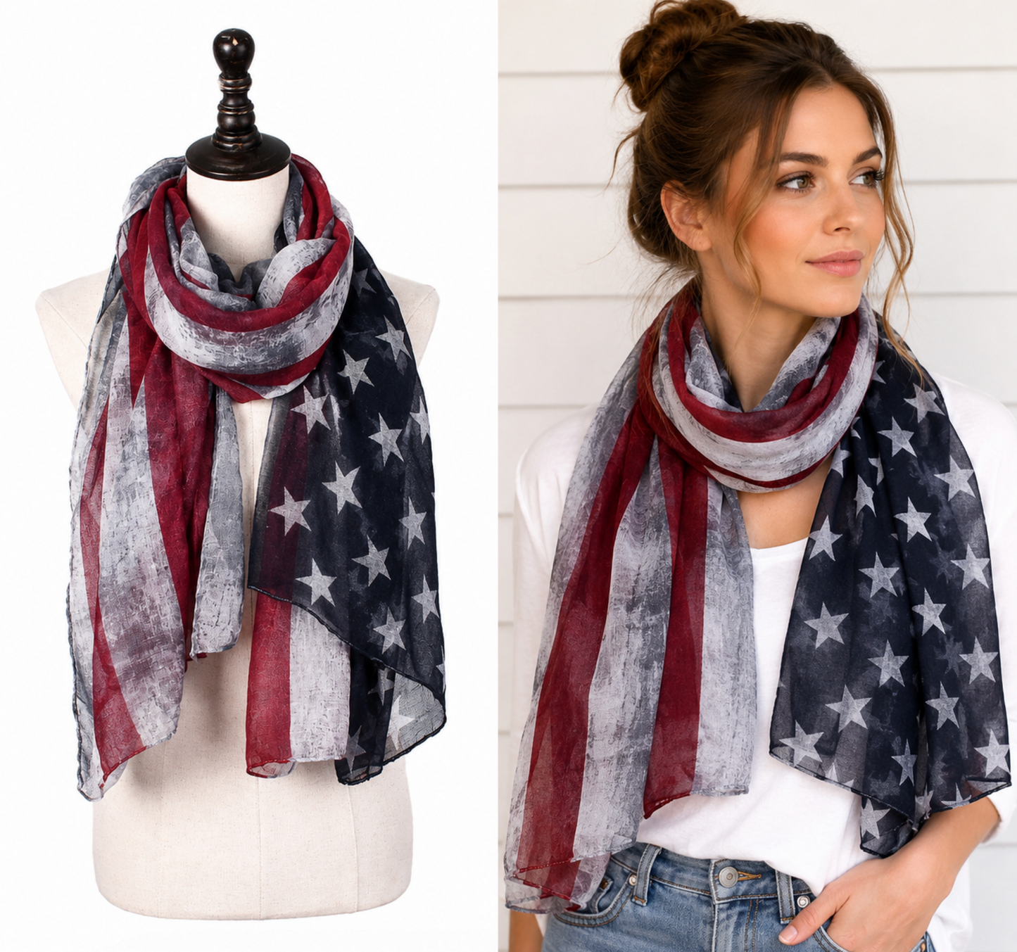 Vintage Flag Scarf In Jean Blue