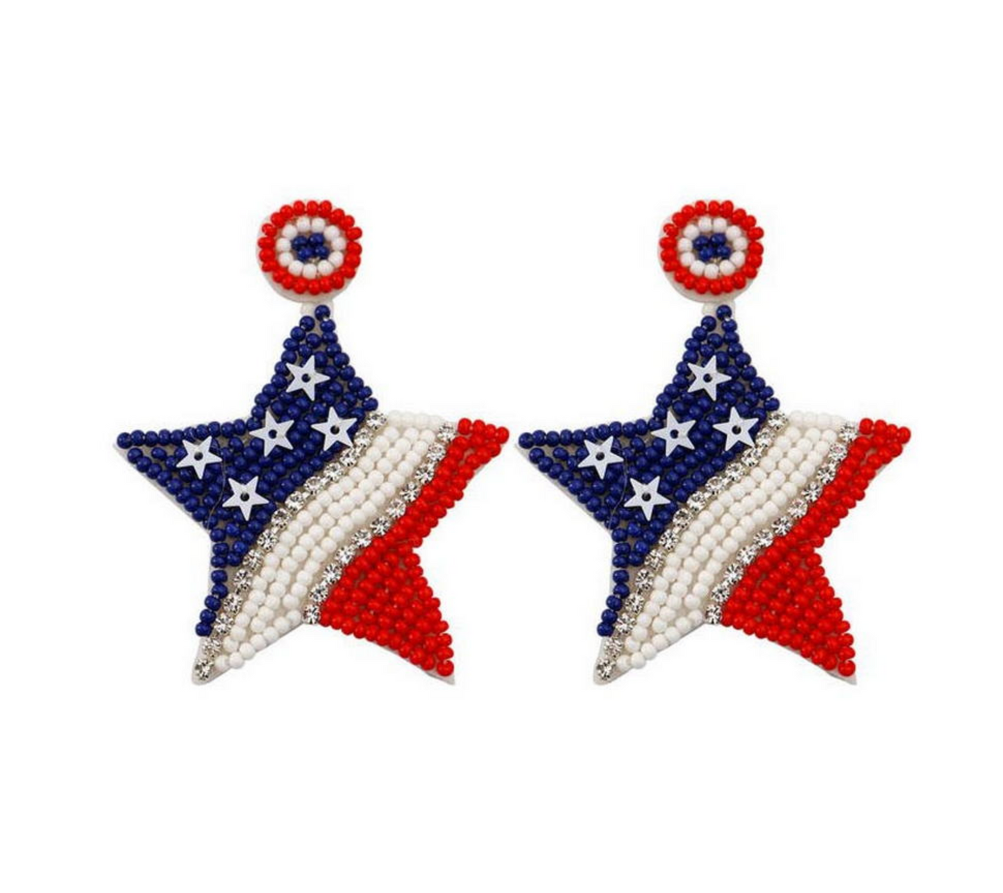 Red, White & Blue Star Beaded Drop Earrings