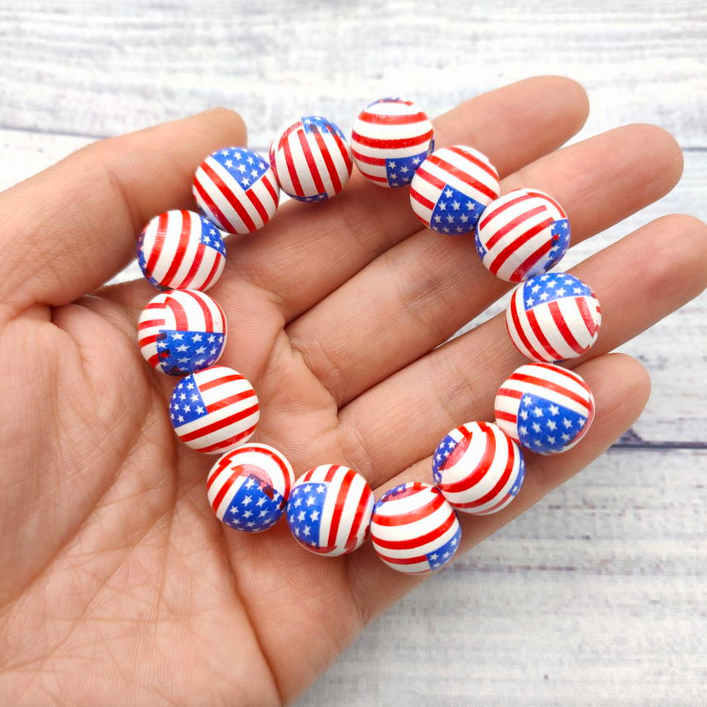 Red and Blue American Flag Beaded Stretch Bracelet