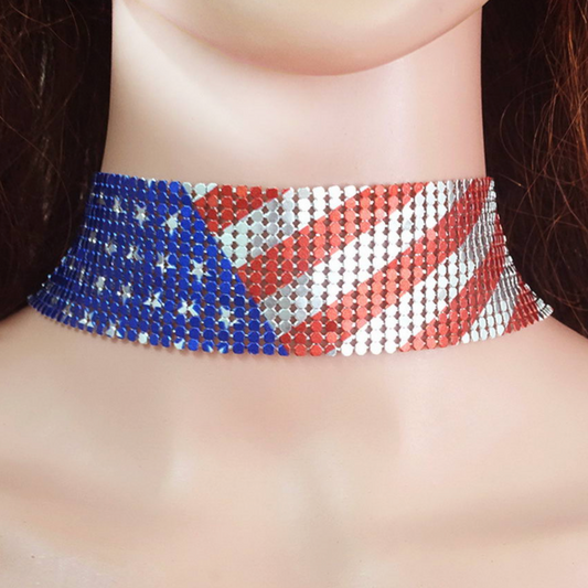 American Flag Crystal Choker Necklace