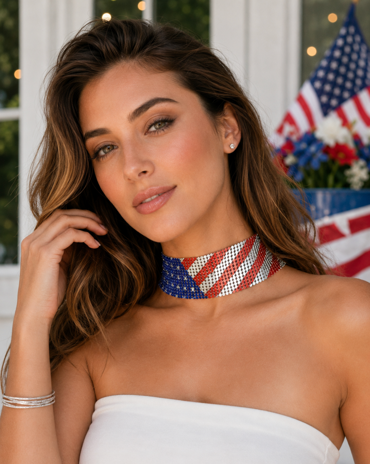 American Flag Crystal Choker Necklace