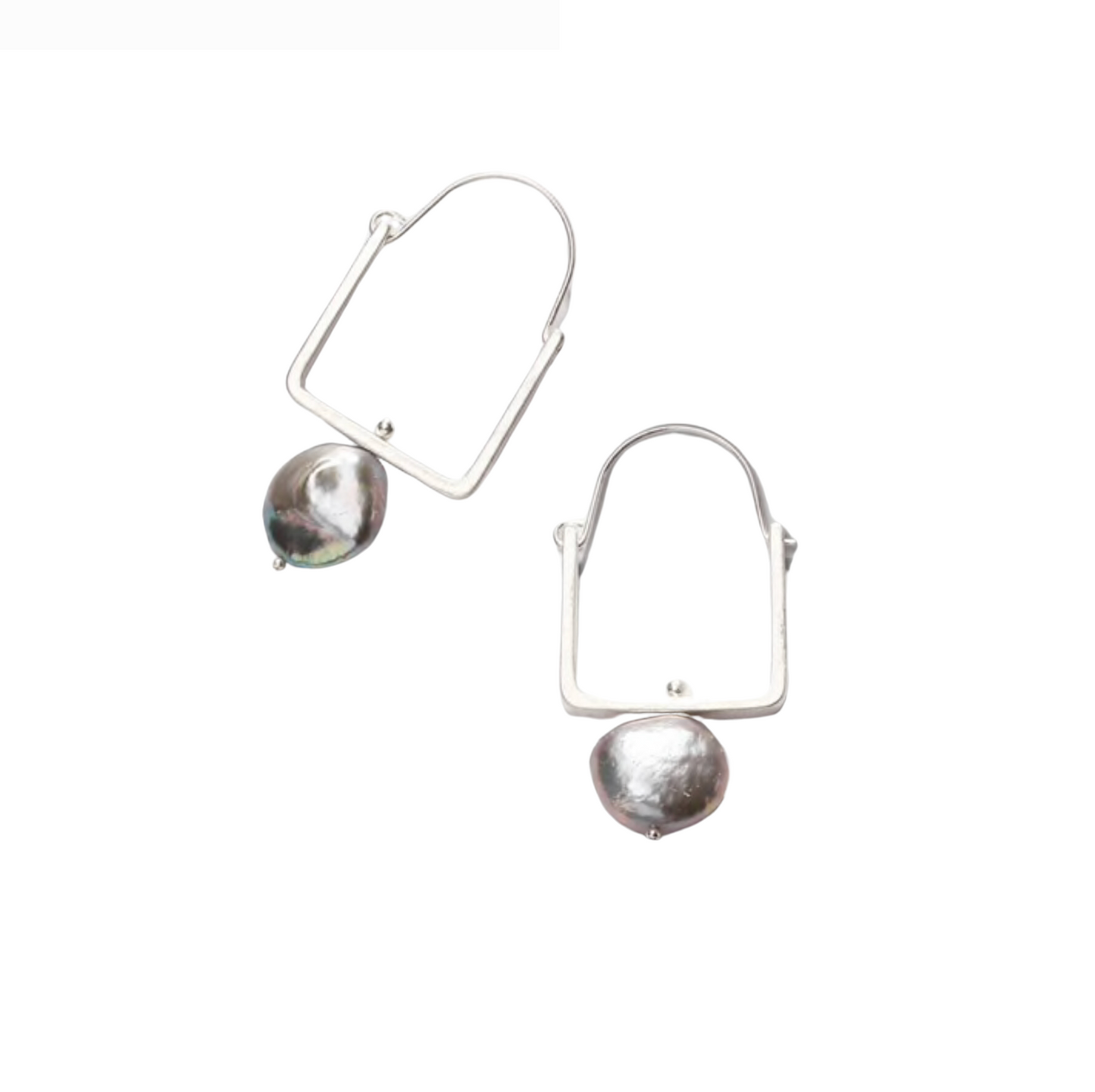 Silvertone Metallic Squared Off Freshwater Pearl Earrings