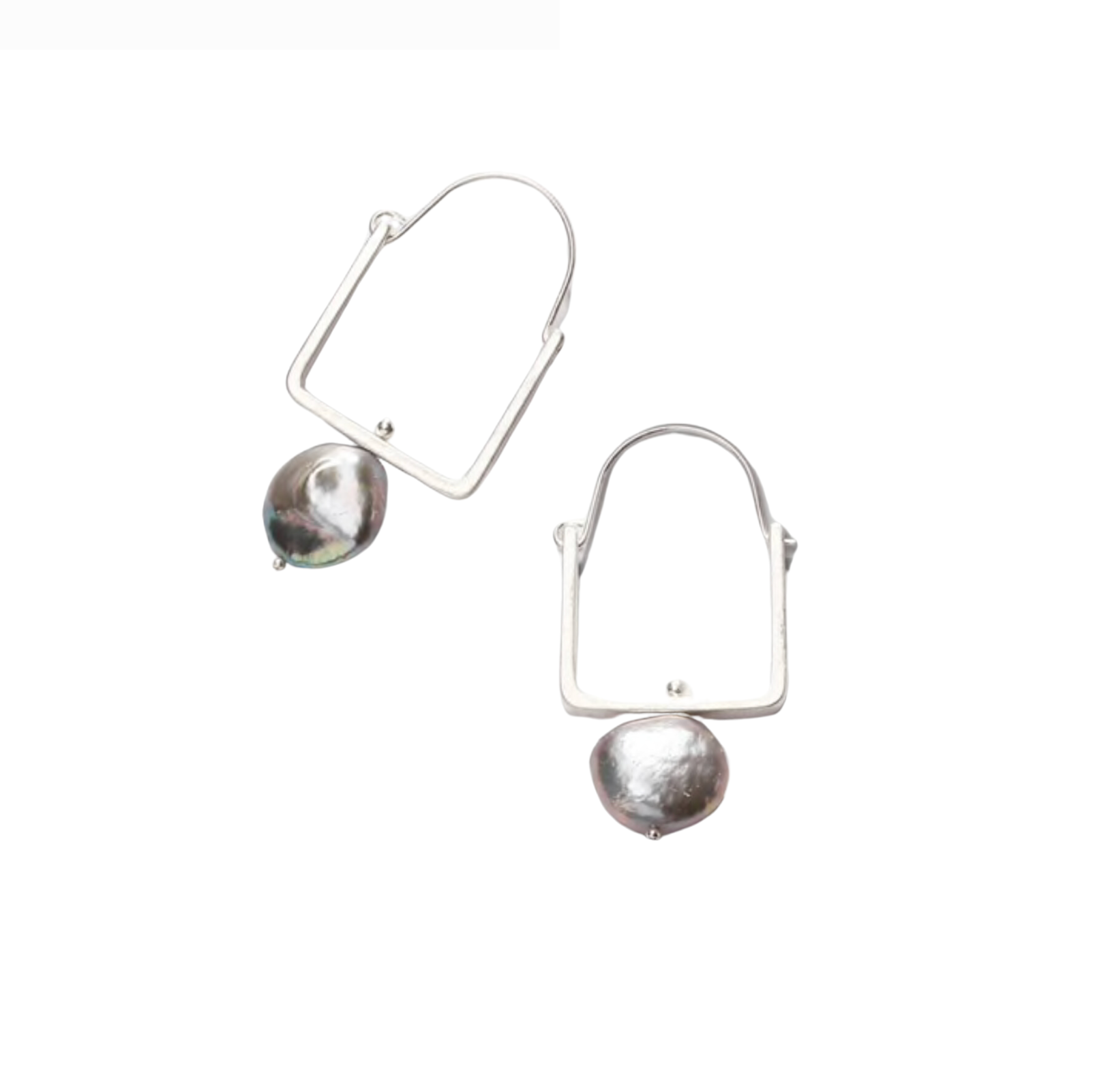 Silver-tone square-shaped hook earrings with metallic freshwater pearl drops