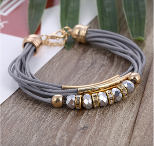 Goldtone & Grey Multi Strand Beaded Bracelet