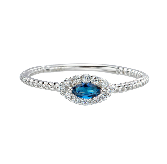 Blue Cubic Zirconia & Sterling Silver Halo Ring