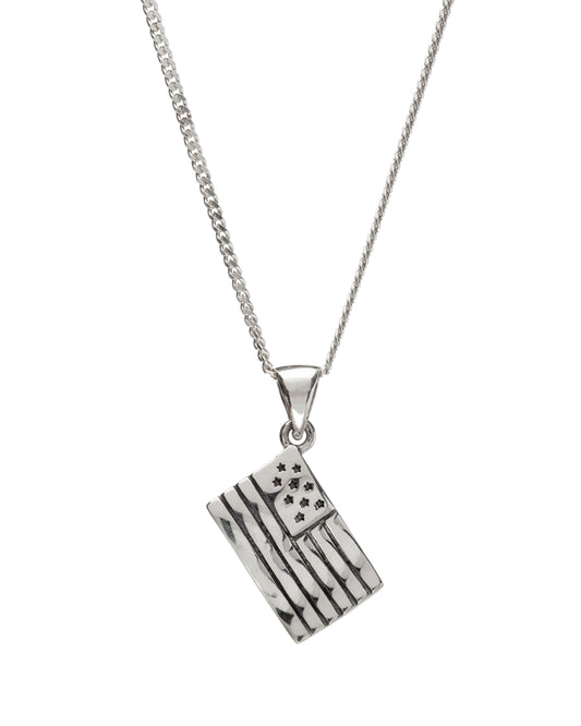 Sterling Silver American Flag Pendant Necklace