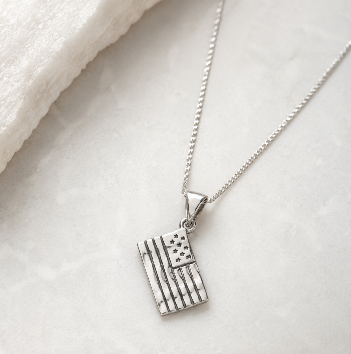 Sterling Silver American Flag Pendant Necklace