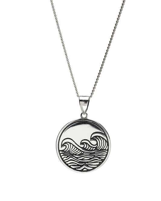 Sterling Silver Circle Wave Pendant Necklace