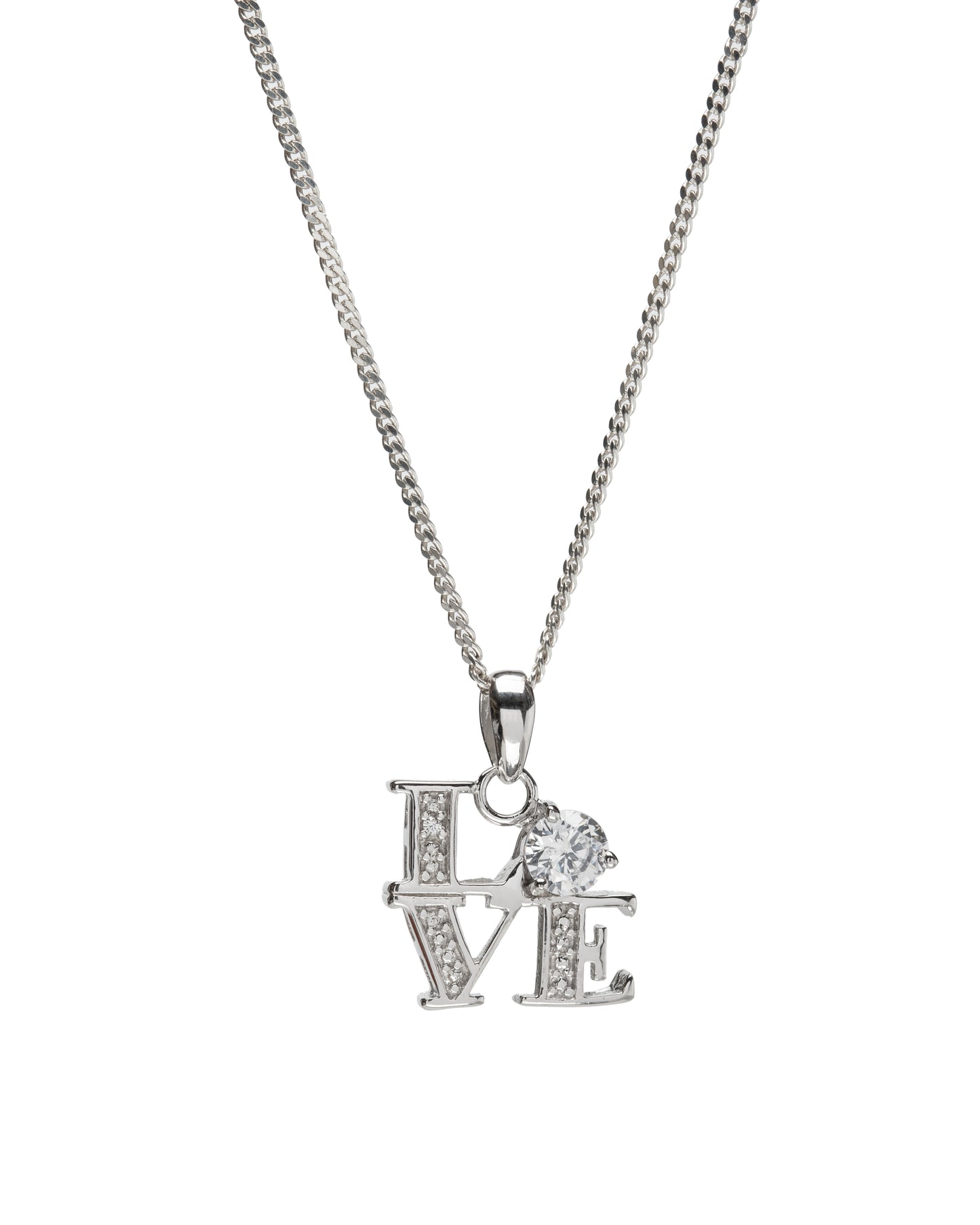 Cubic Zirconia & Sterling Silver 'Love' Pendant Necklace