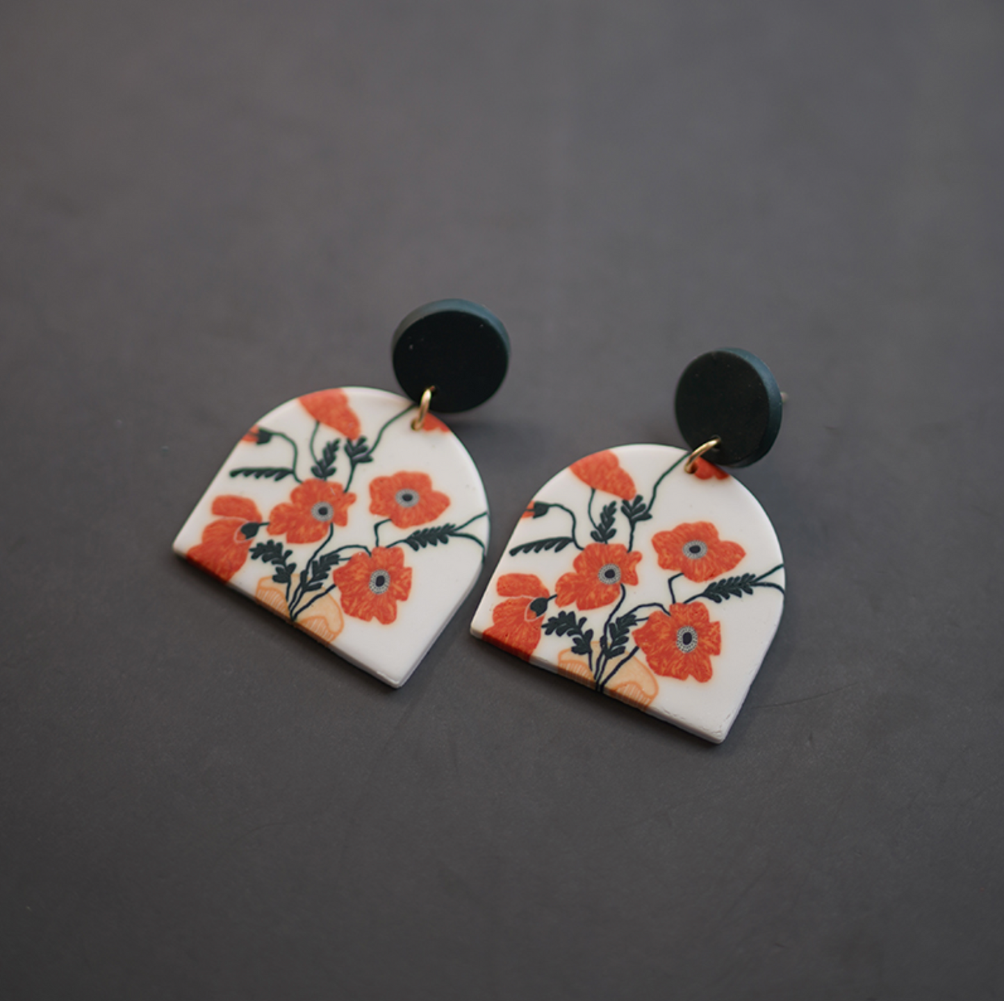 Black & White Poppy Flower Drop Earrings