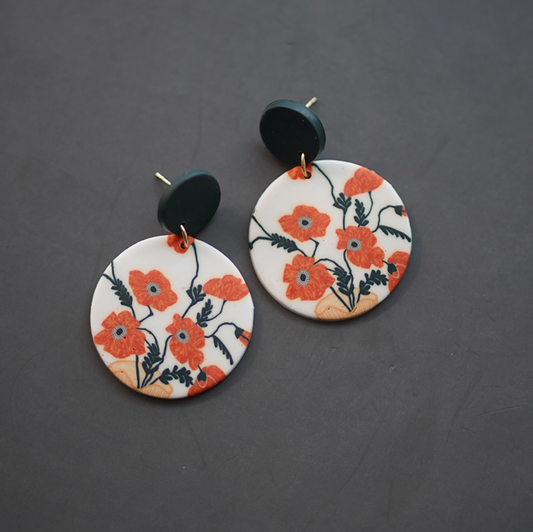 Black & White Poppy Flower Drop Earrings