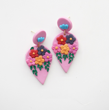 Pink & Multi Colored Floral Clay Earrings