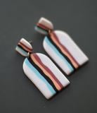Multi Colored & White Organic Striped Arched Clay Earrings