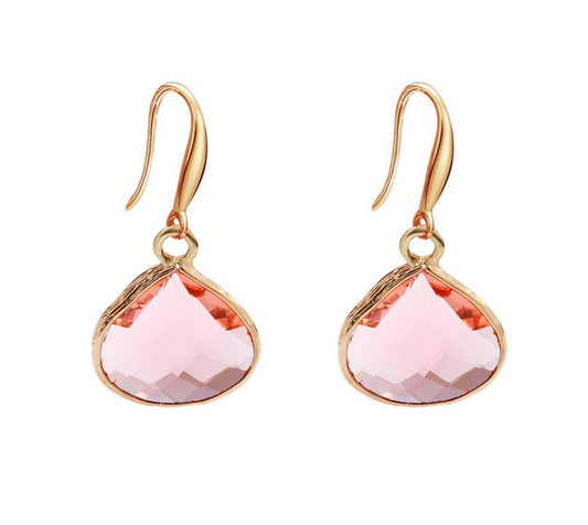 Goldtone & Light Pink Faceted Crystal Teardrop Drop Earrings