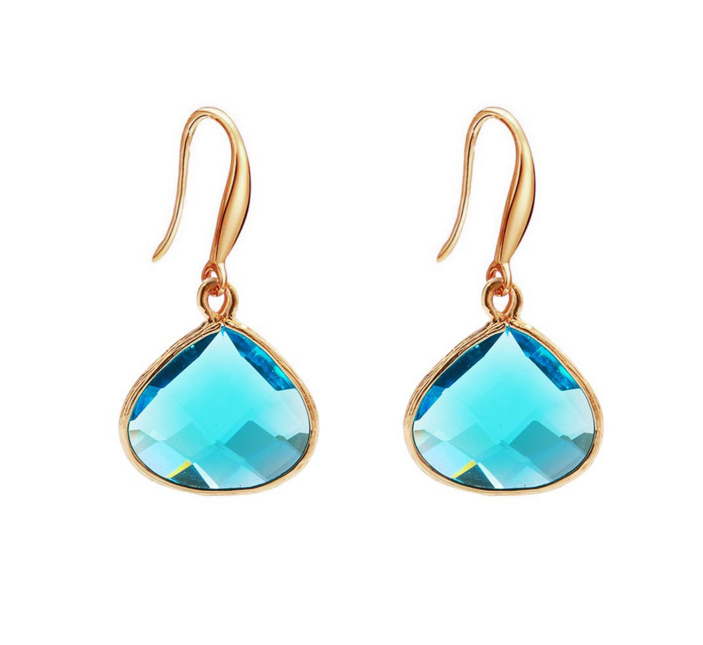 Goldtone & Aqua Crystal Faceted Teardrop Drop Earrings