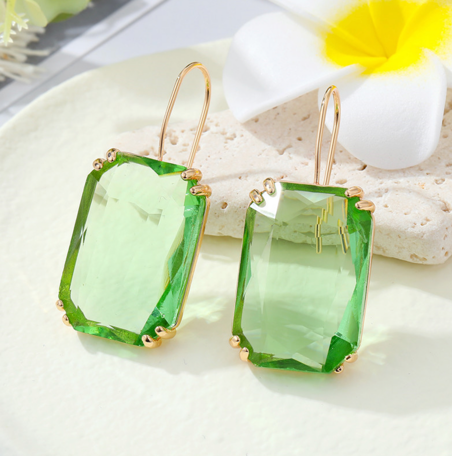 Goldtone & Colored Transparent Rectangular Earrings