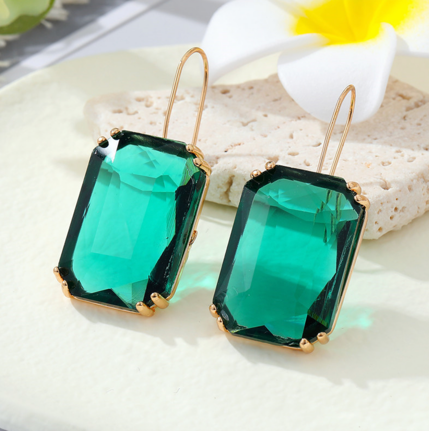 Goldtone & Colored Transparent Rectangular Earrings