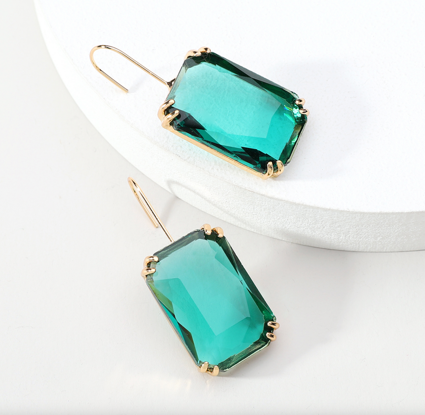 Goldtone & Colored Transparent Rectangular Earrings