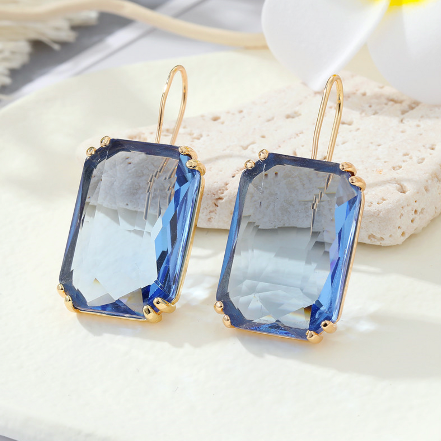 Goldtone & Colored Transparent Rectangular Earrings