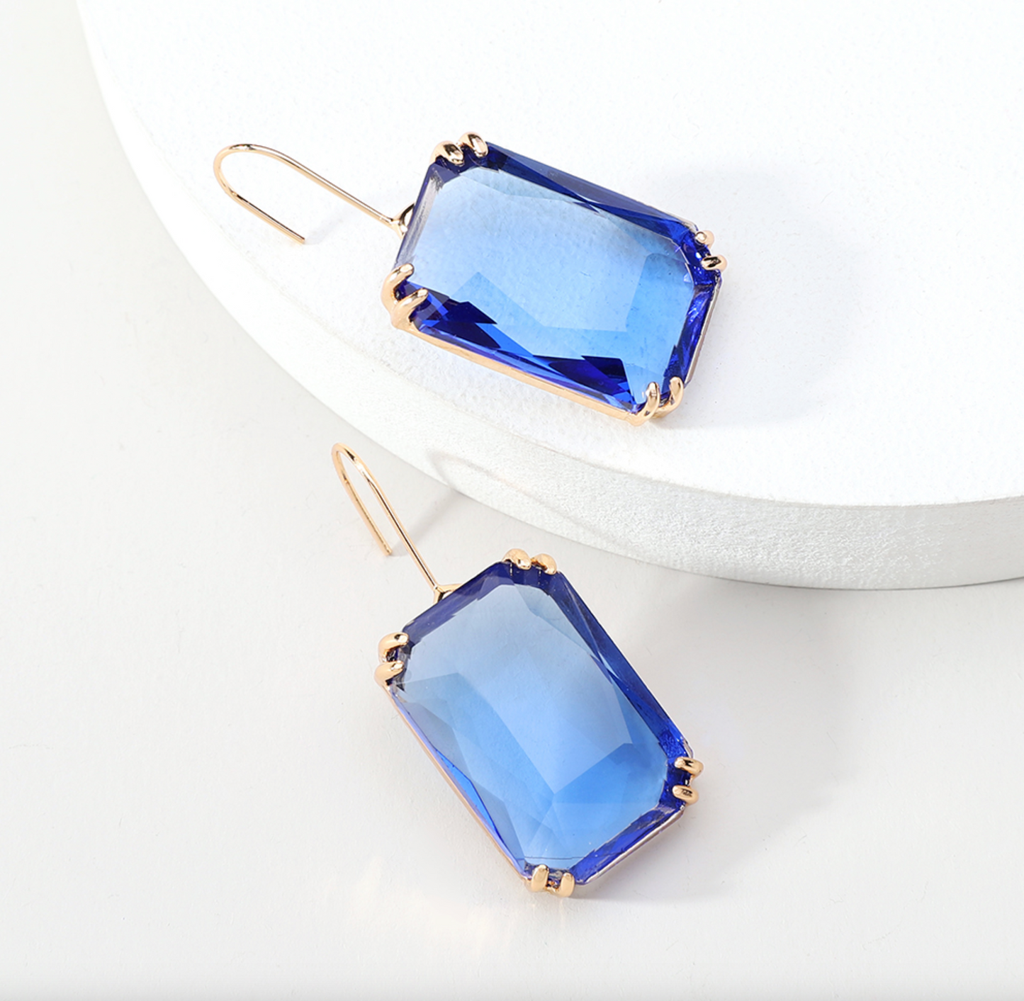 Goldtone & Colored Transparent Rectangular Earrings