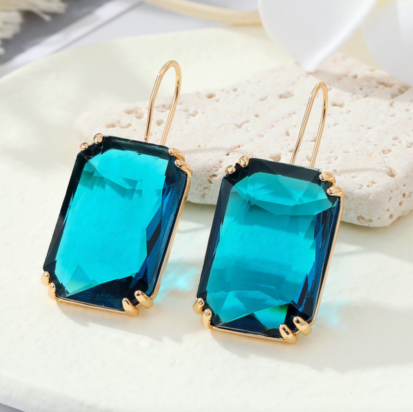 Goldtone & Colored Transparent Rectangular Earrings