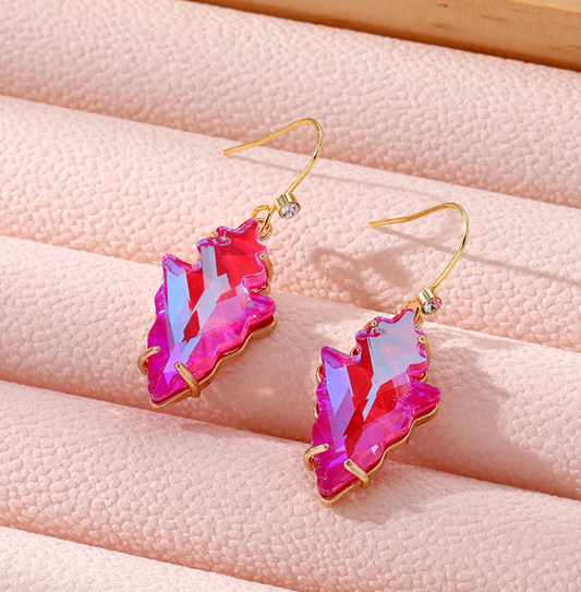 Goldtone & Fuchsia Pink Tulip Crystal Drop Earrings