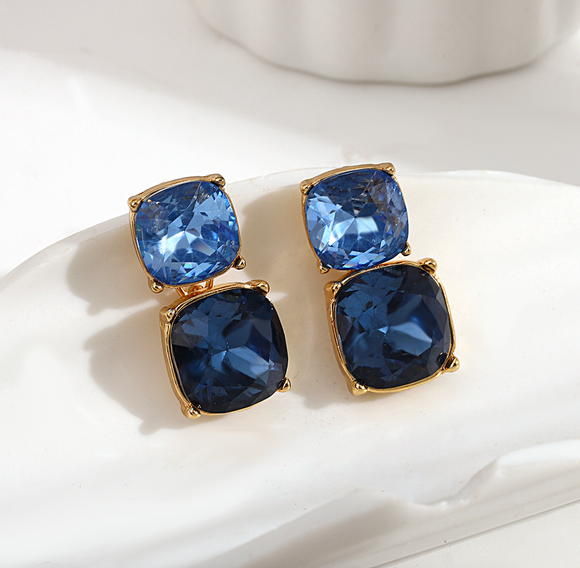Goldtone & Blue Ombre Crystal Earrings