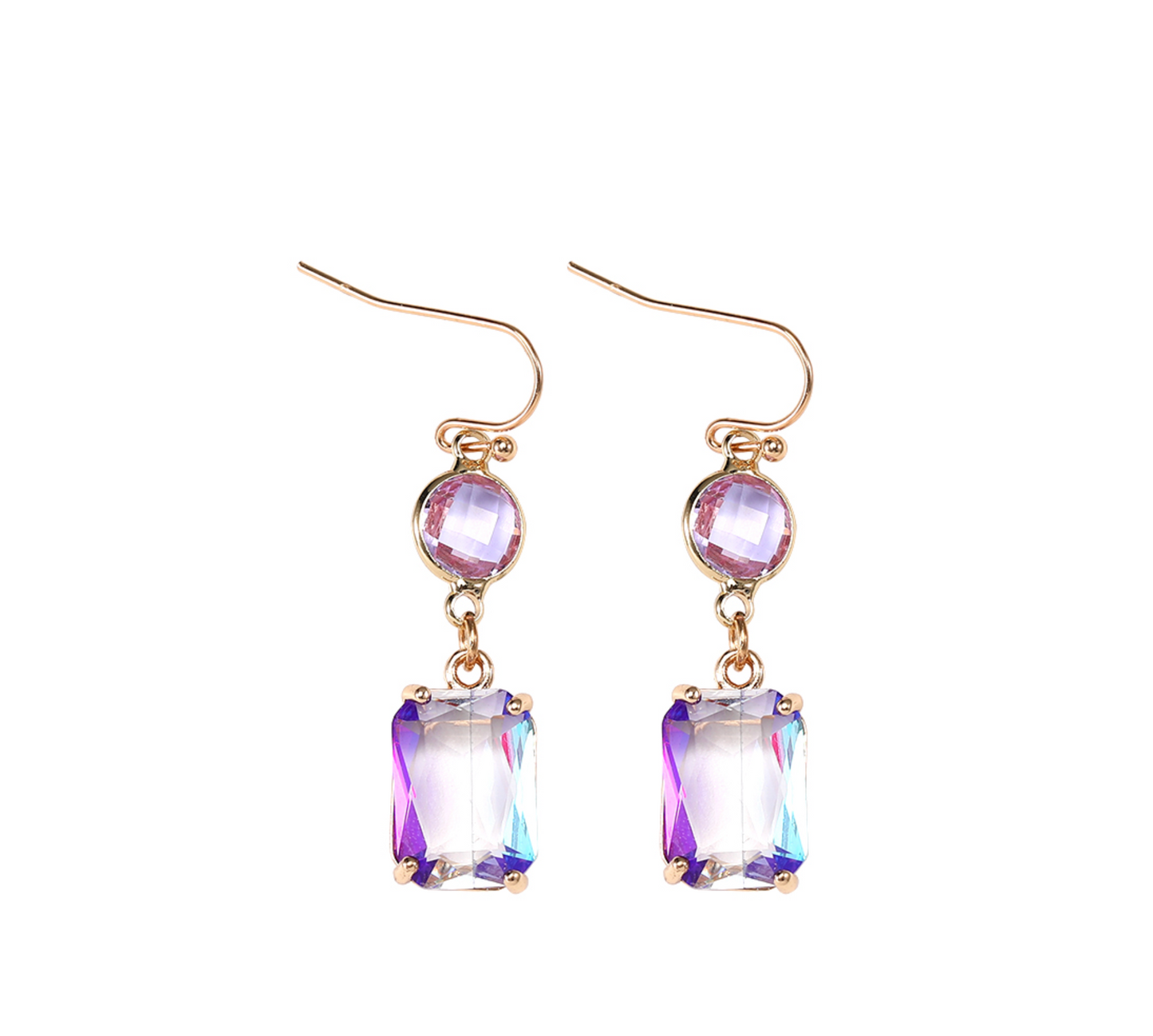 Goldtone & Purple Iridescent Crystal Geometric Crop Earrings