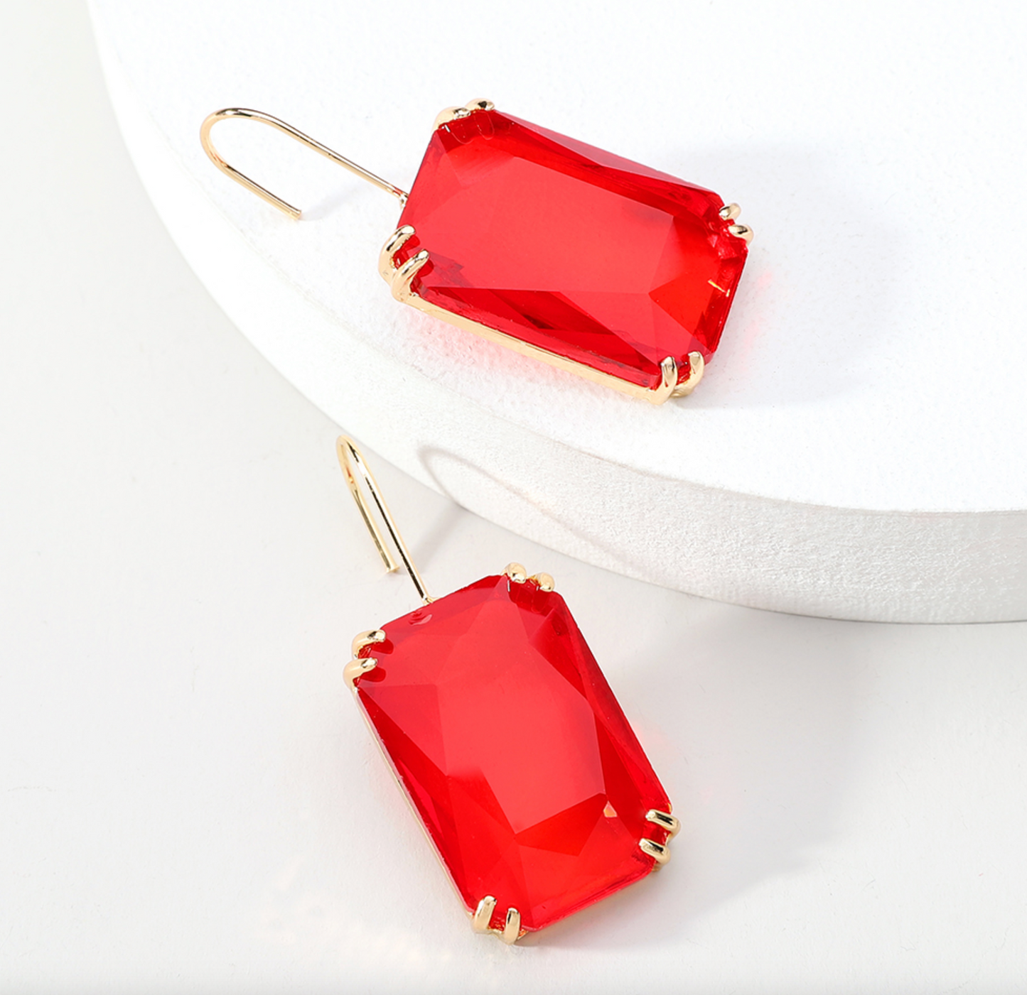 Goldtone & Colored Transparent Rectangular Earrings