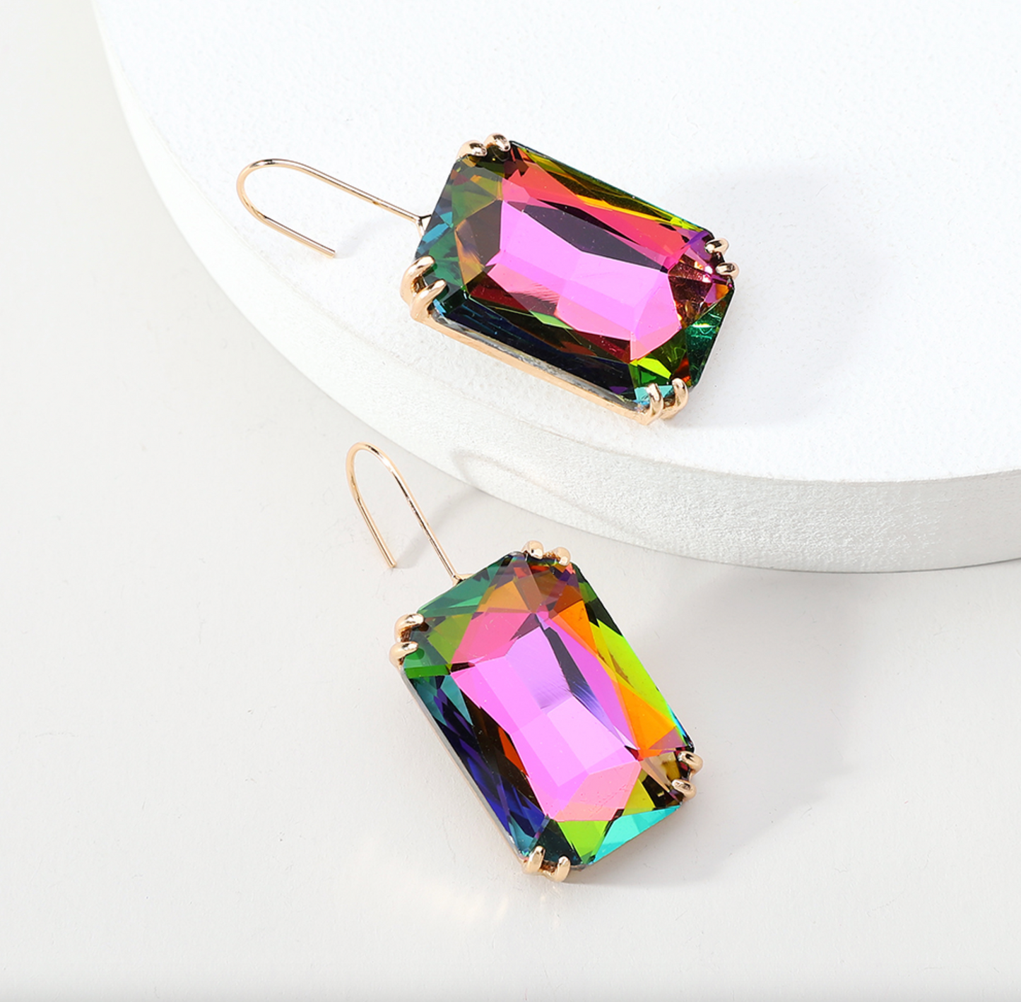 Multi Colored Iridescent Rectangular Drop Earrings