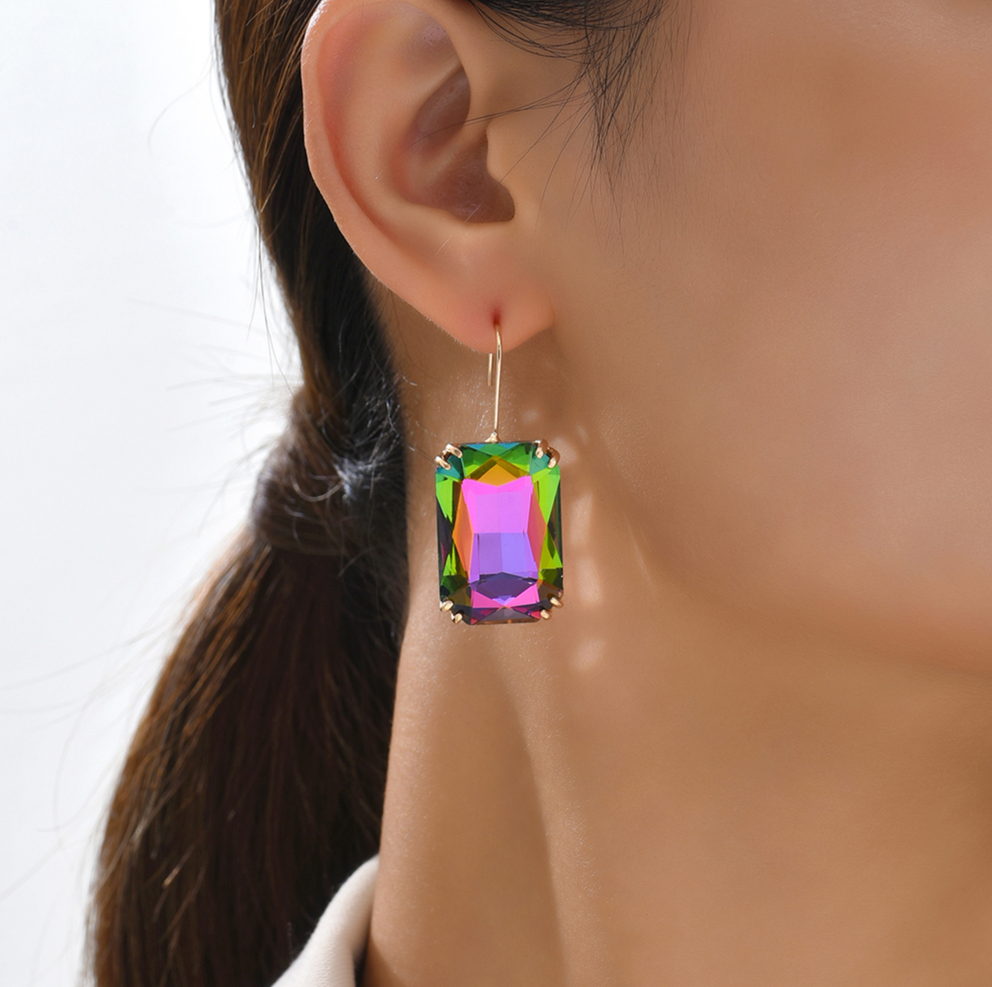 Multi Colored Iridescent Rectangular Drop Earrings