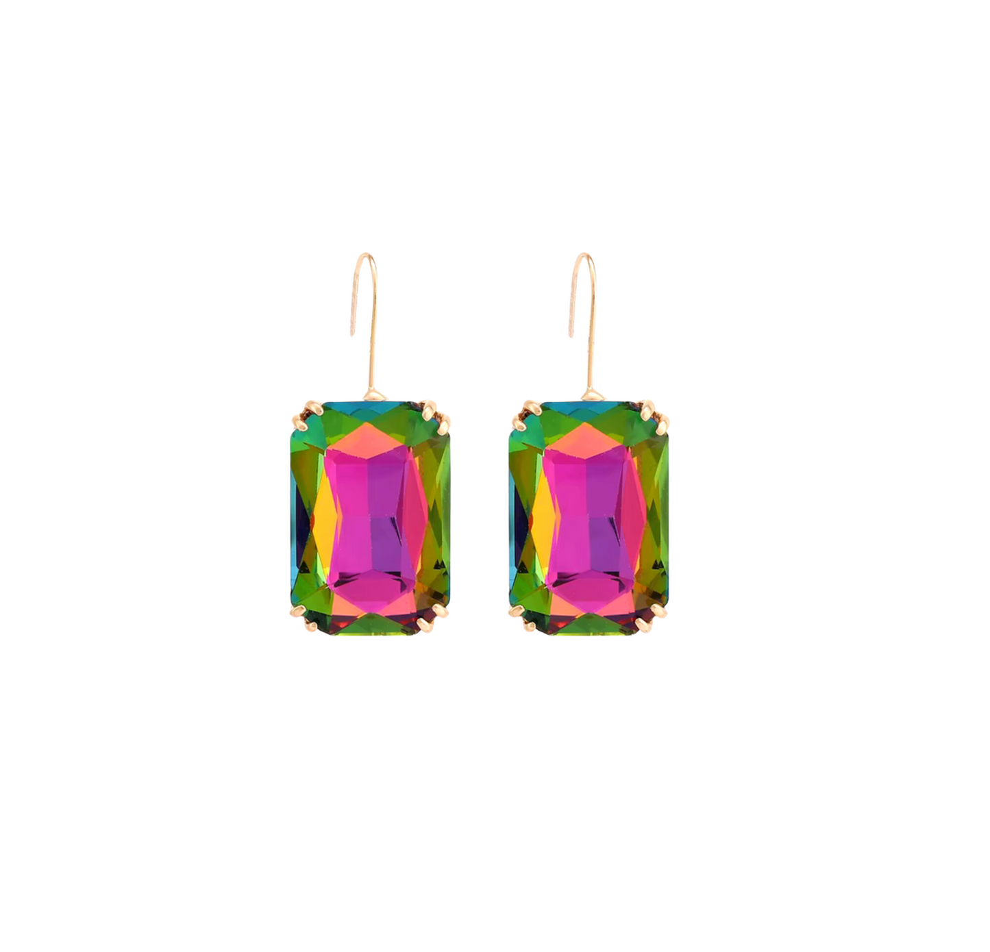 Multi Colored Iridescent Rectangular Drop Earrings