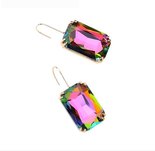 Multi Colored Iridescent Rectangular Drop Earrings