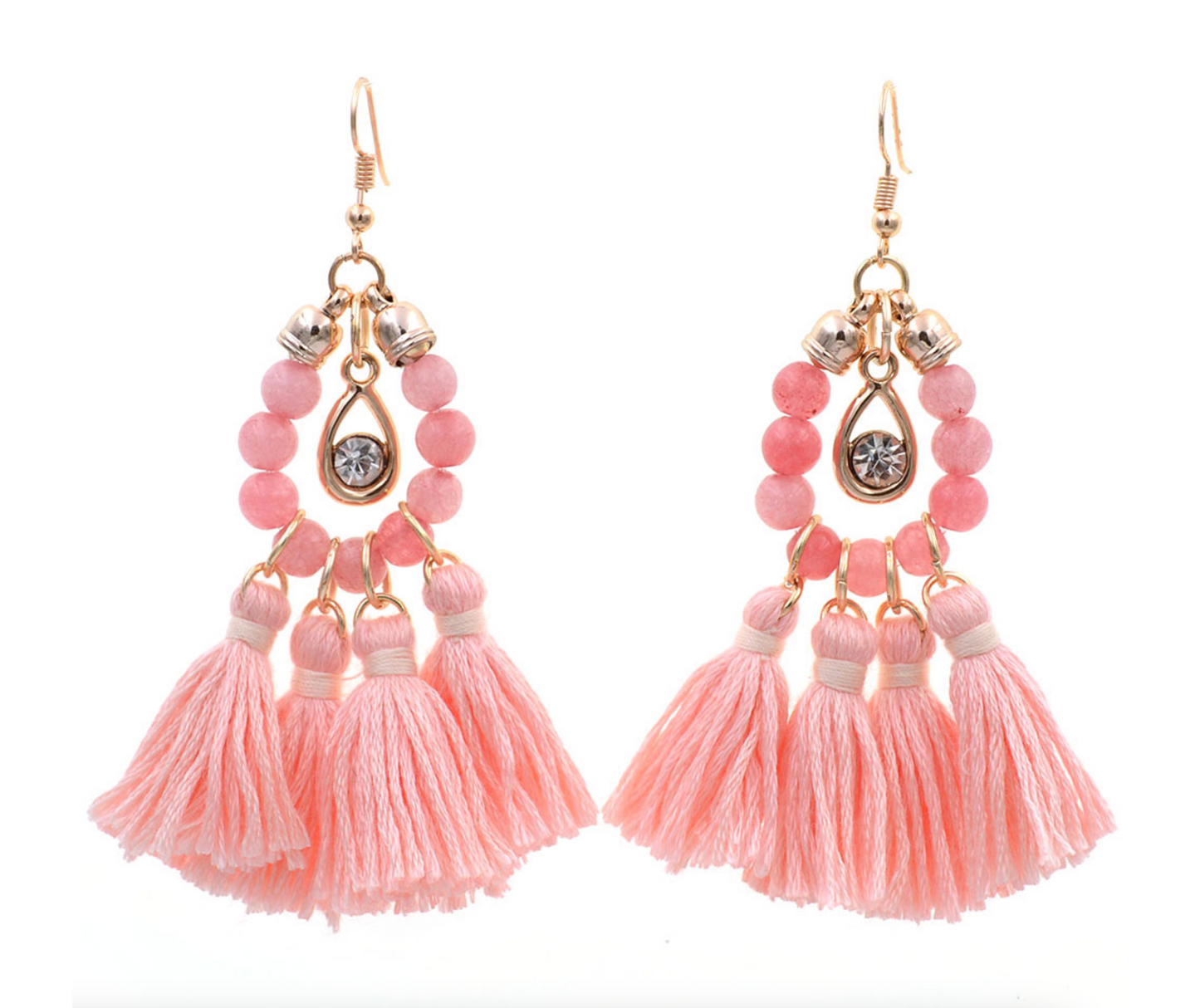 Beaded And Multi Tassel Drop Earrings