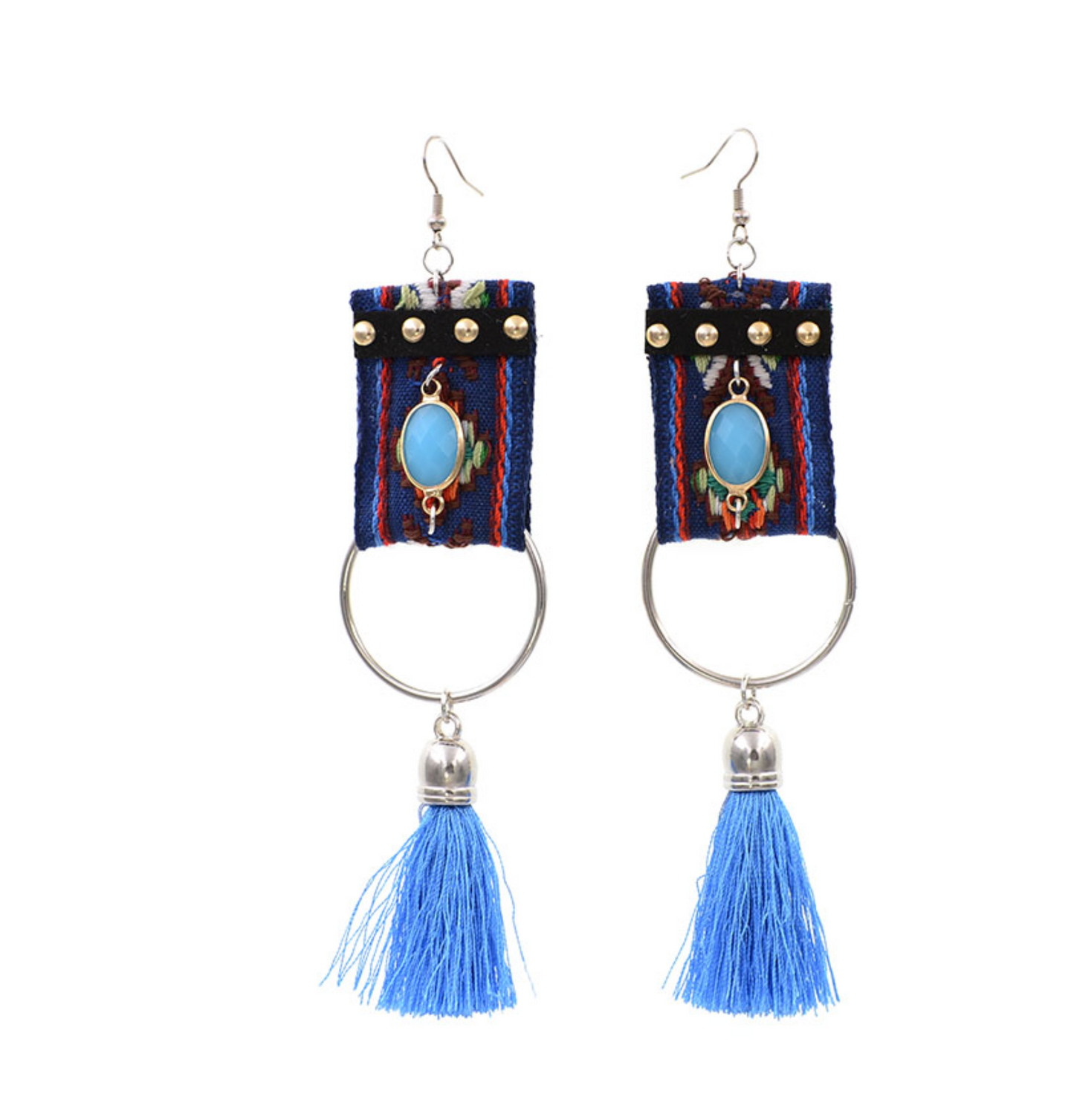 Silvertone Stitched Drop Earrings with Tassel