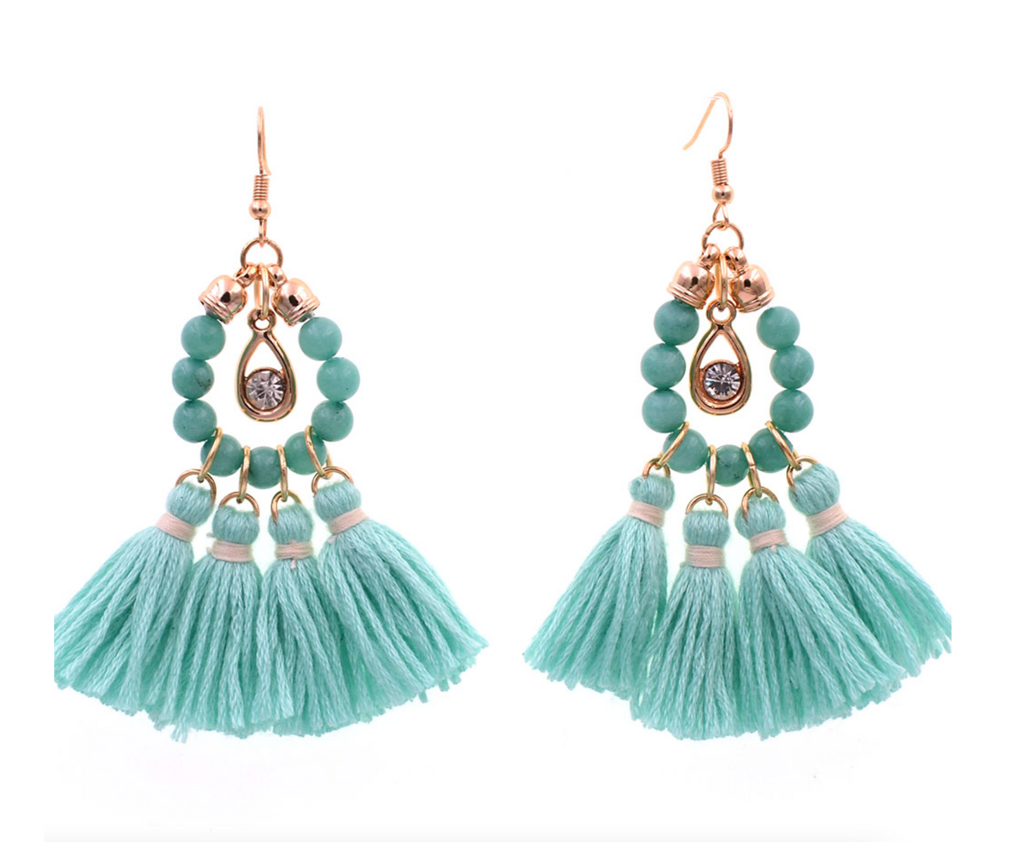 Beaded And Multi Tassel Drop Earrings