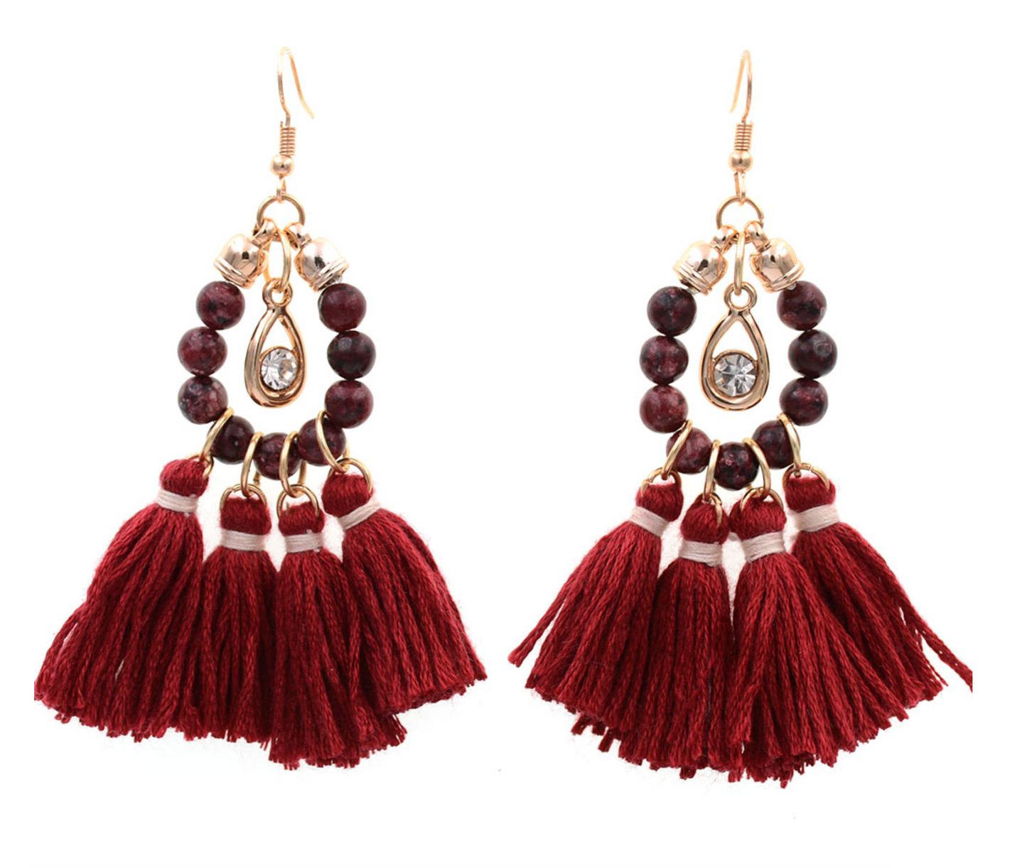 Beaded And Multi Tassel Drop Earrings