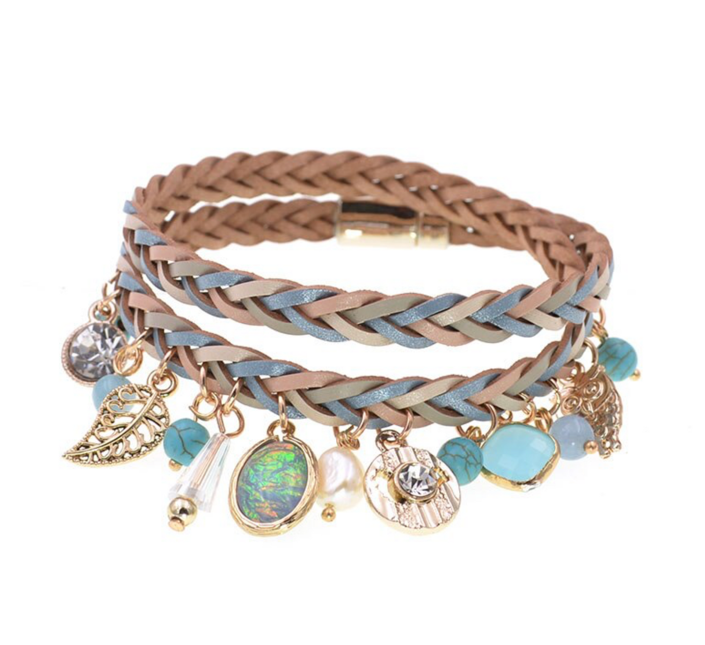 Freshwater Pearl Crystal Braided Wrap Bracelet