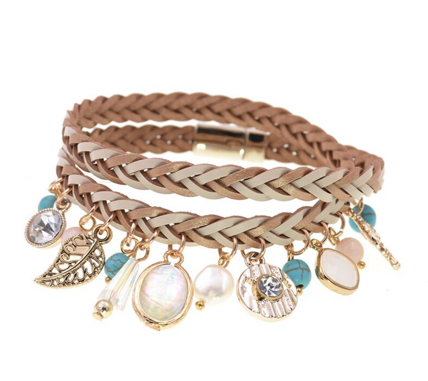 Freshwater Pearl Crystal Braided Wrap Bracelet