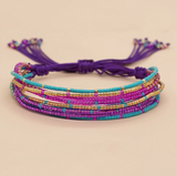 Purple & Teal Beaded Multi-strand Adjustable Bracelet