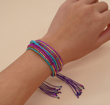 Purple & Teal Beaded Multi-strand Adjustable Bracelet