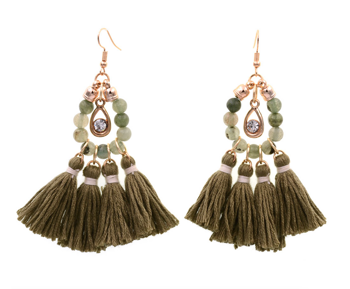 Beaded And Multi Tassel Drop Earrings