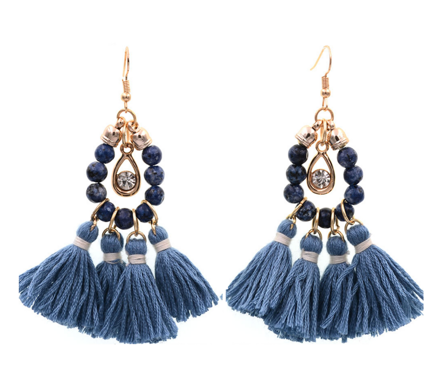 Beaded And Multi Tassel Drop Earrings