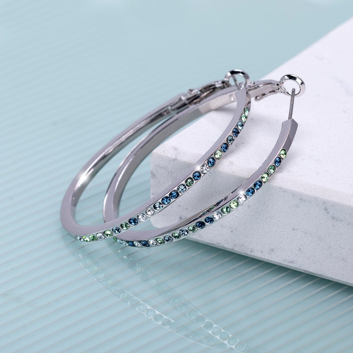 Crystal Pave Mixed Colour Hoop Earrings