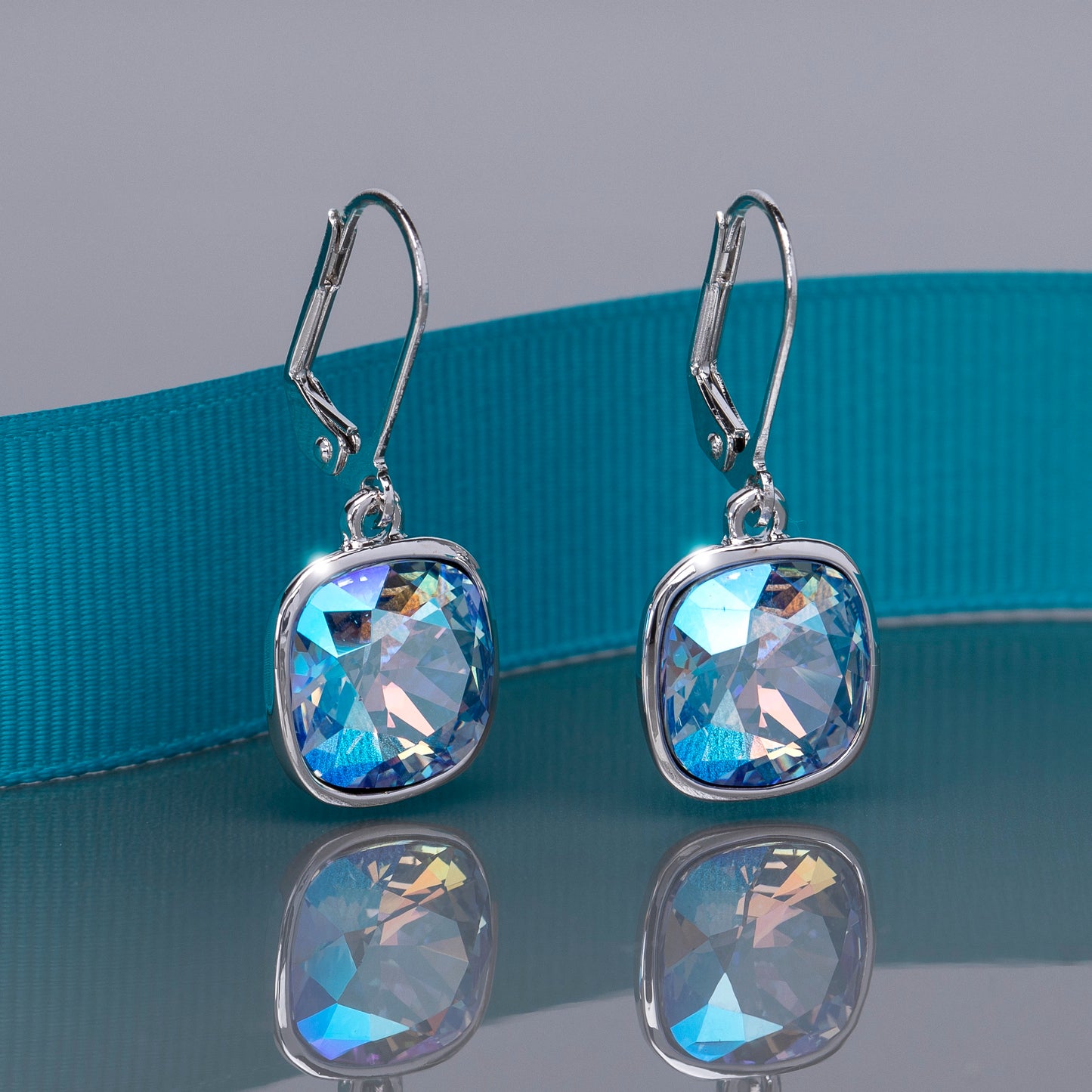 Cushion Cut Crystal Long Leverback Earrings