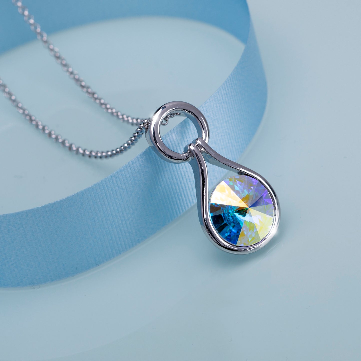 Aurora Borealis Swarovski Crystal Rivoli Pendant Necklace