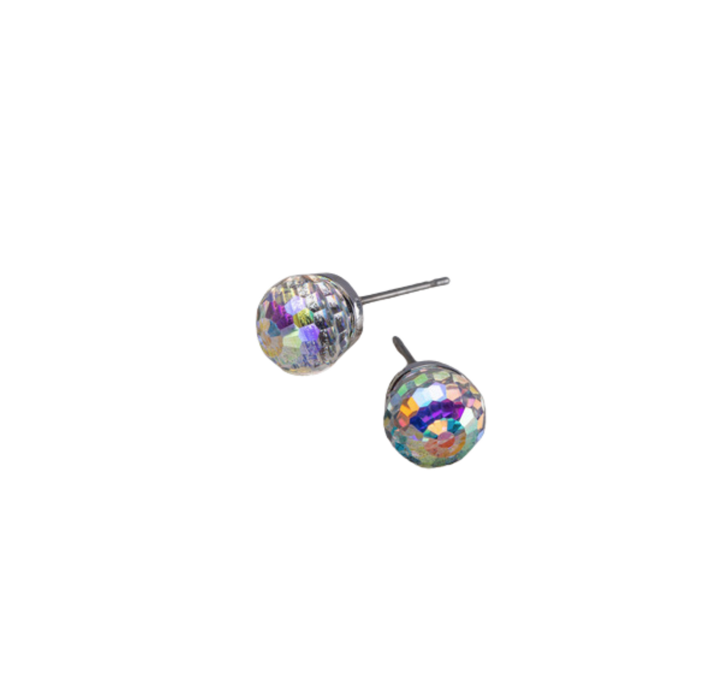 Silvertone Disco Ball Crystal Stud Earrings