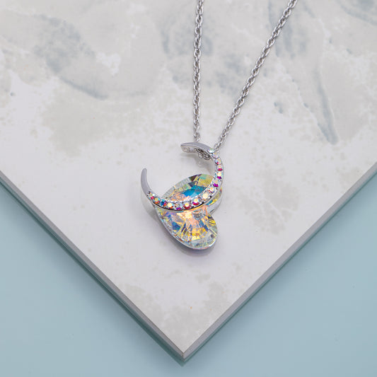 Aurora Borealis Swarovski Crystal Heart Crescent Moon Pendant Necklace